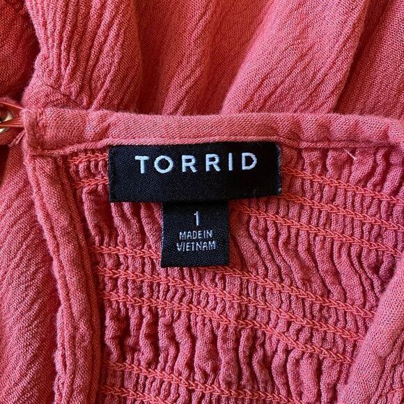 Torrid Tiered Coral Orange Blouse Short Sleeve Bubble Stretchy Rayon Flowy 1 - Picture 5 of 8